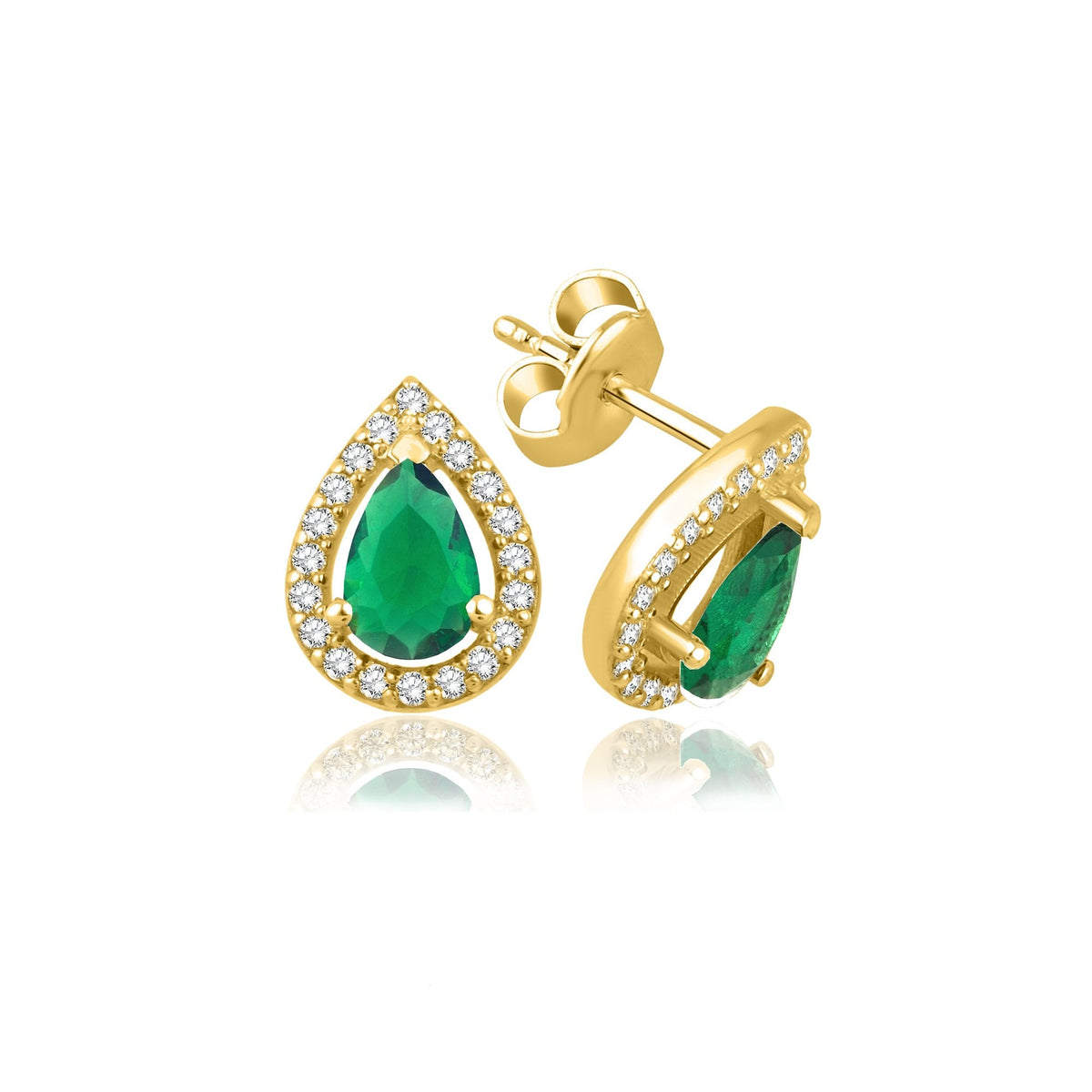 1.46 Carat Pear Emerald Diamond Earrings · Yellow Gold