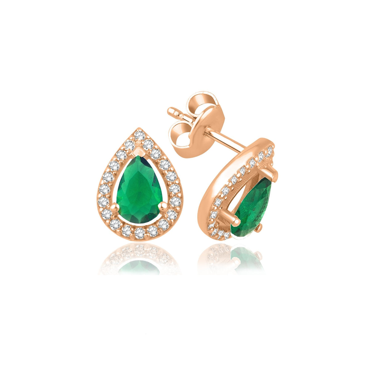 1.46 Carat Pear Emerald Diamond Earrings · Rose Gold
