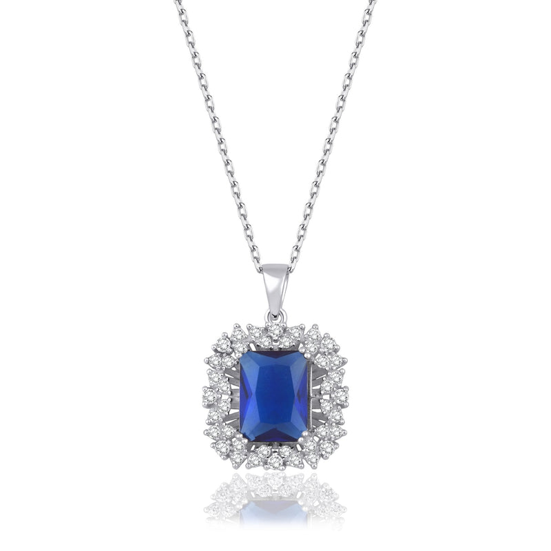 1.55 Carat Baguette Sapphire Diamond Necklace · White Gold