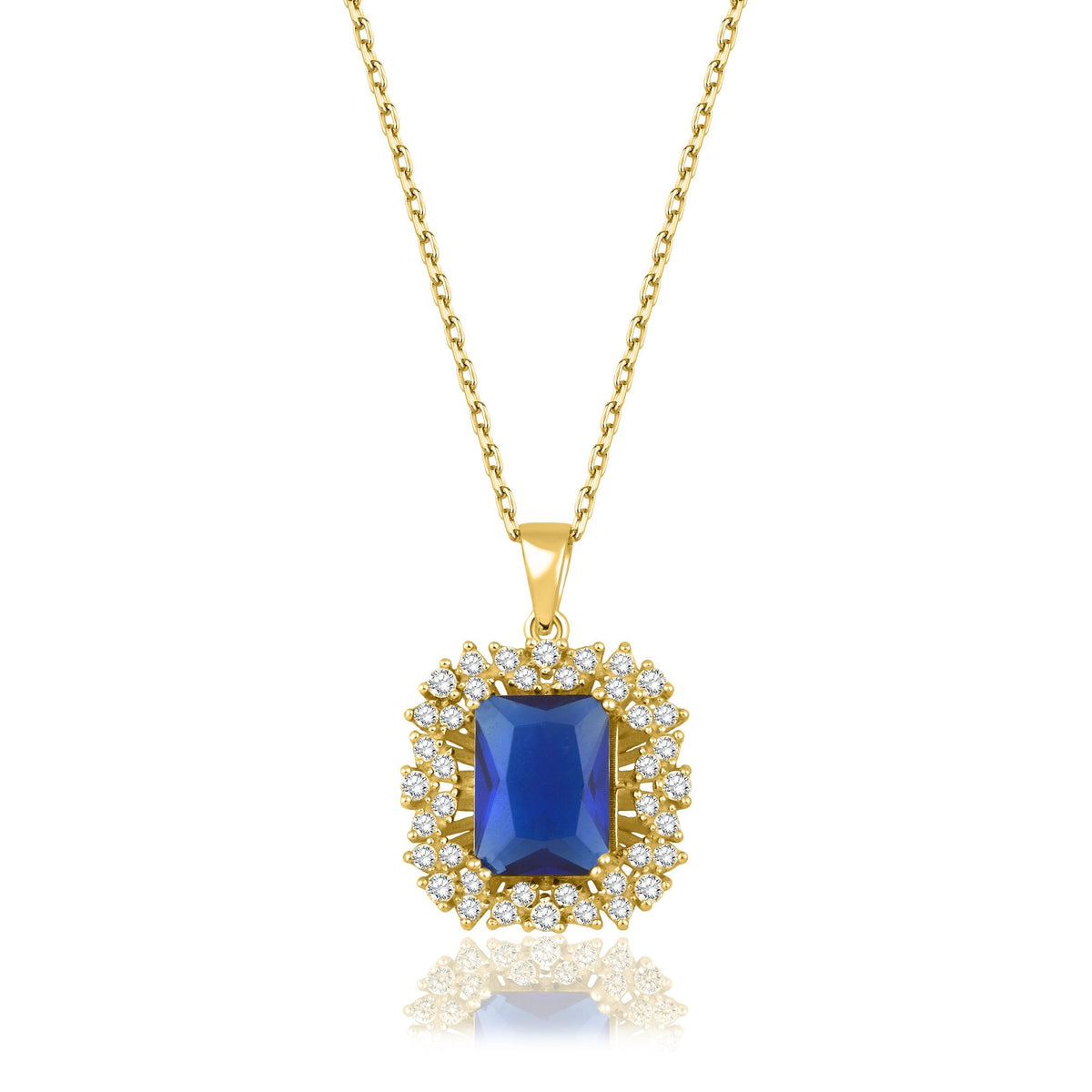 1.55 Carat Baguette Sapphire Diamond Necklace · Yellow Gold