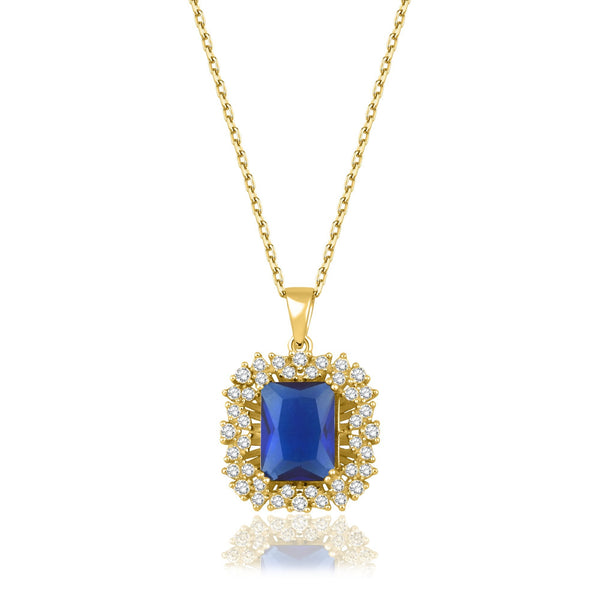 1.55 Carat Baguette Sapphire Diamond Necklace · Yellow Gold