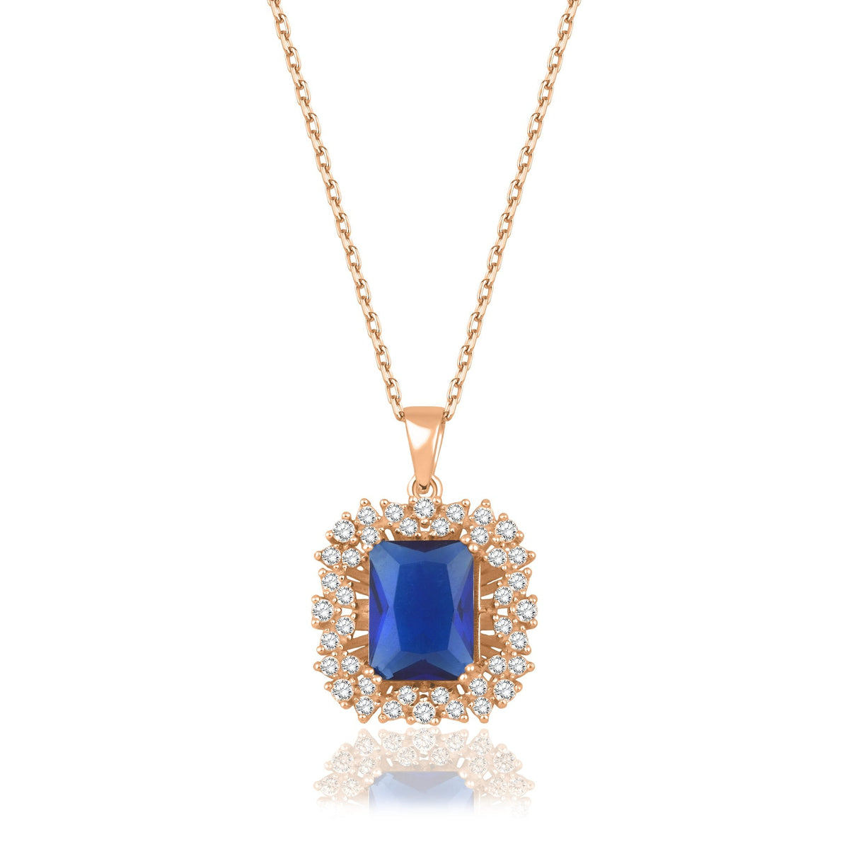 1.55 Carat Baguette Sapphire Diamond Necklace · Rose Gold