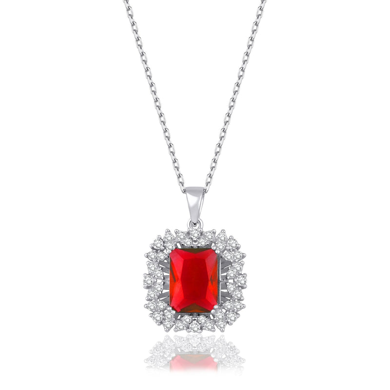 1.55 Carat Baguette Ruby Diamond Necklace · White Gold