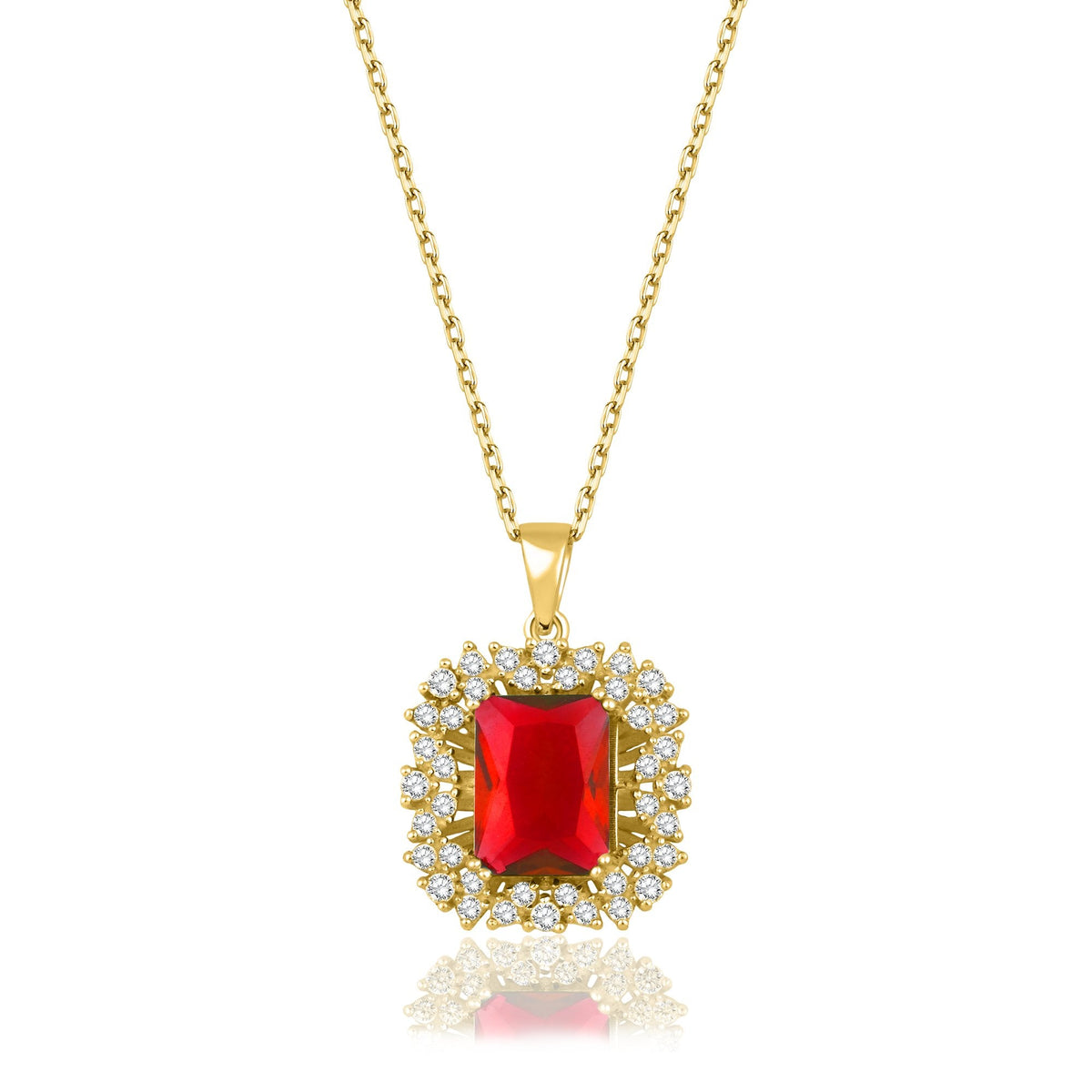 1.55 Carat Baguette Ruby Diamond Necklace · Yellow Gold