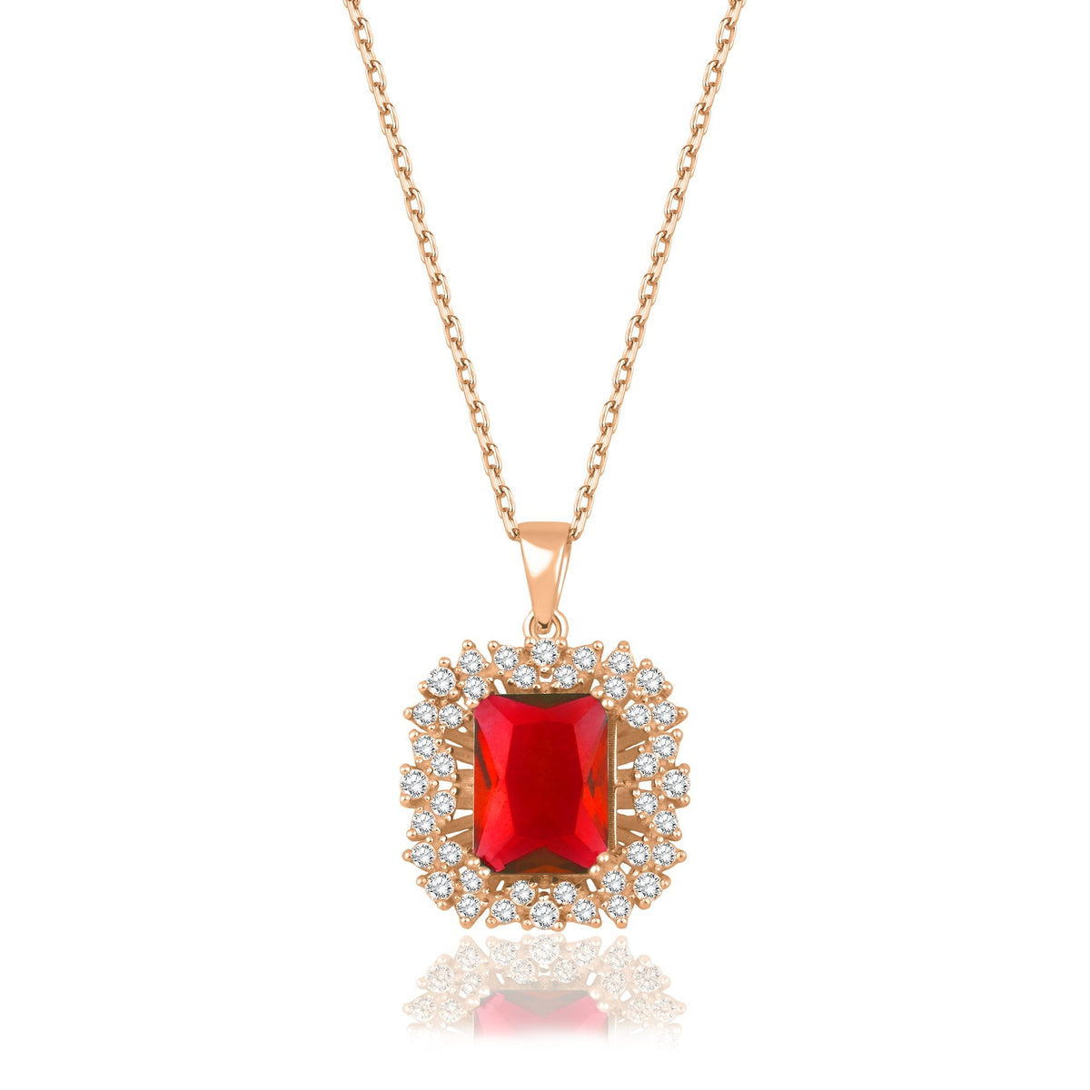 1.55 Carat Baguette Ruby Diamond Necklace · Rose Gold