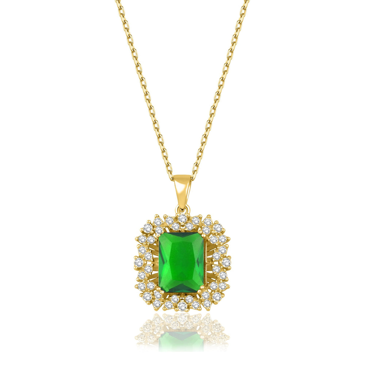 1.55 Carat Baguette Emerald Diamond Necklace · Yellow Gold