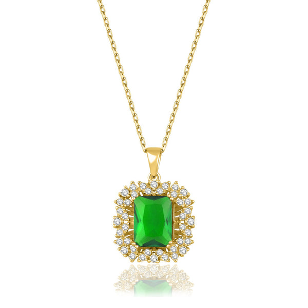 1.55 Carat Baguette Emerald Diamond Necklace · Yellow Gold