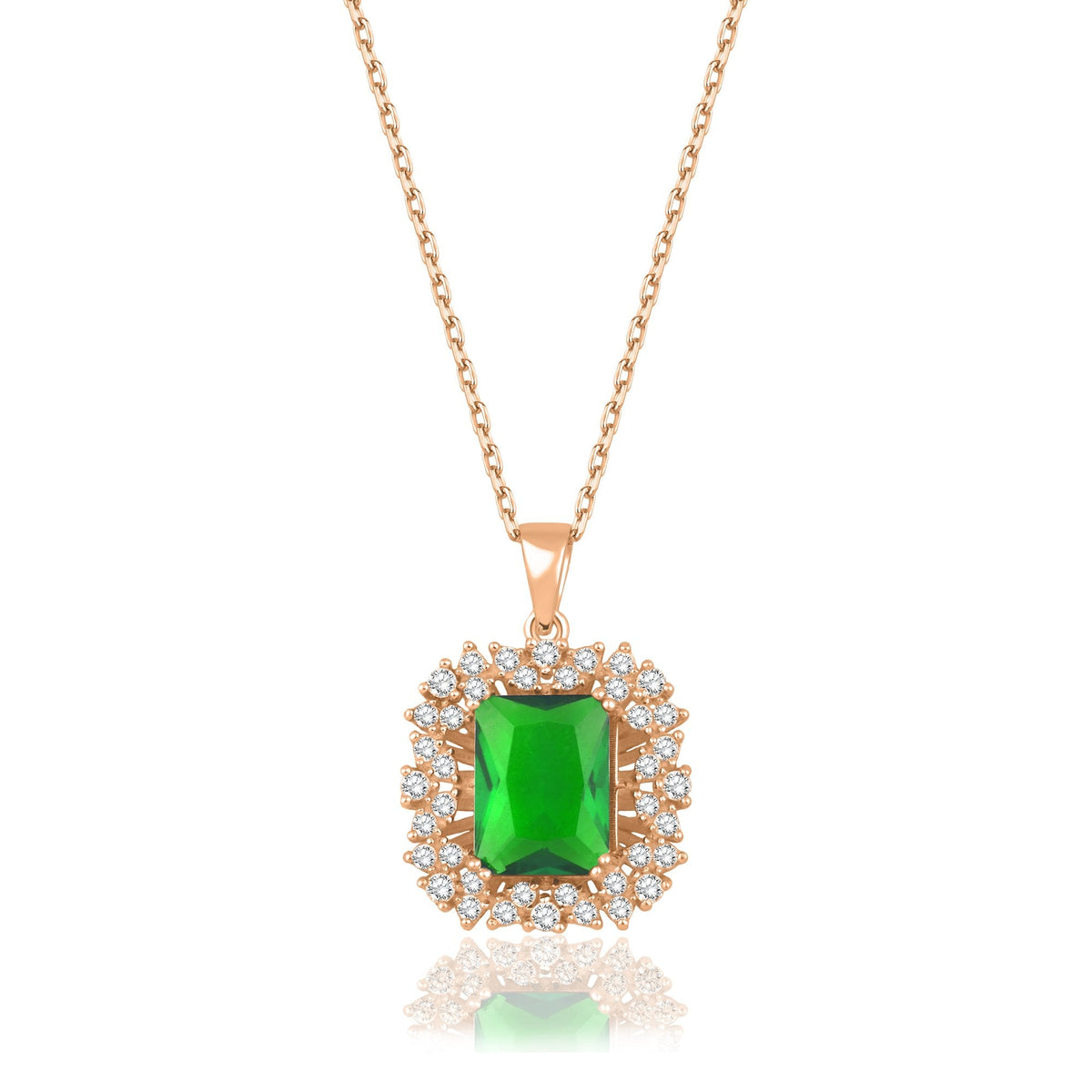 1.55 Carat Baguette Emerald Diamond Necklace · Rose Gold