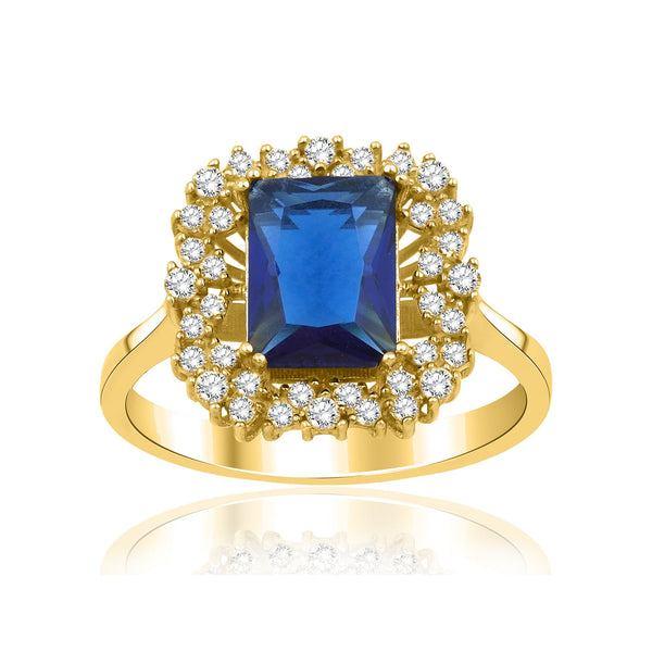 1.55 Carat Baguette Sapphire Diamond Ring · Yellow Gold