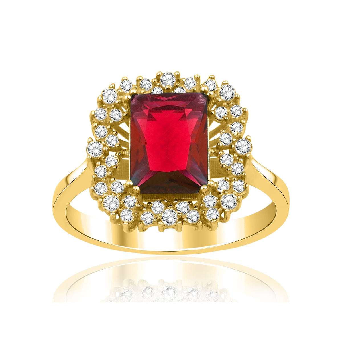 1.55 Carat Baguette Ruby Diamond Ring · Yellow Gold