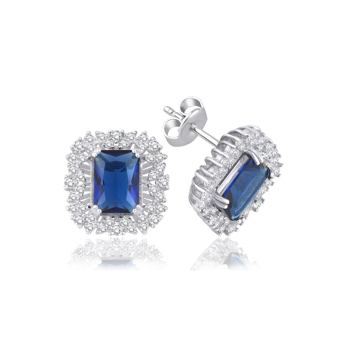 3.10 Carat Baguette Sapphire Diamond Earrings · White Gold
