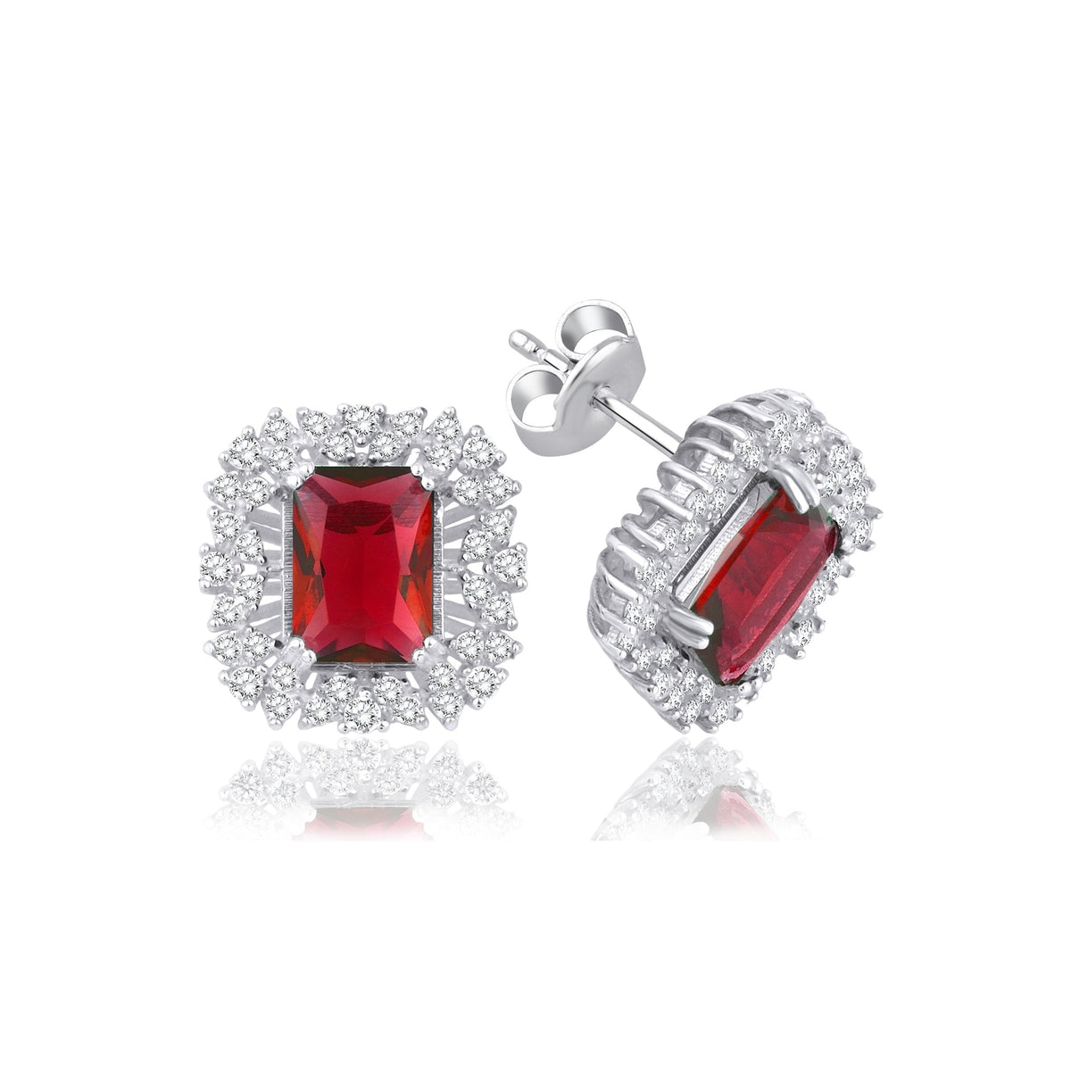 3.10 Carat Baguette Ruby Diamond Earrings · White Gold