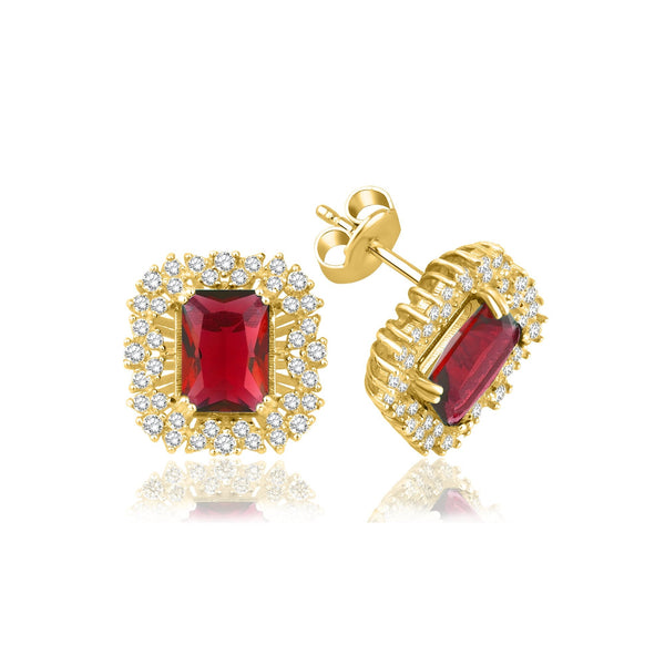 3.10 Carat Baguette Ruby Diamond Earrings · Yellow Gold
