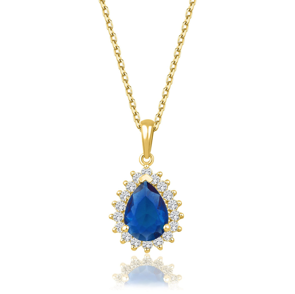 1.38 Carat Pear Sapphire Diamond Necklace · Yellow Gold
