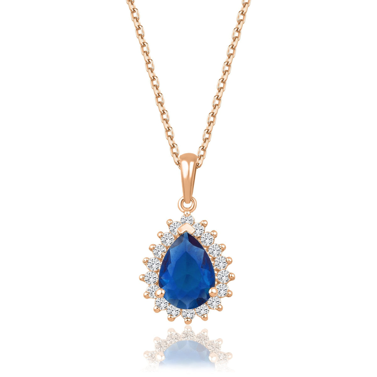 1.38 Carat Pear Sapphire Diamond Necklace · Rose Gold