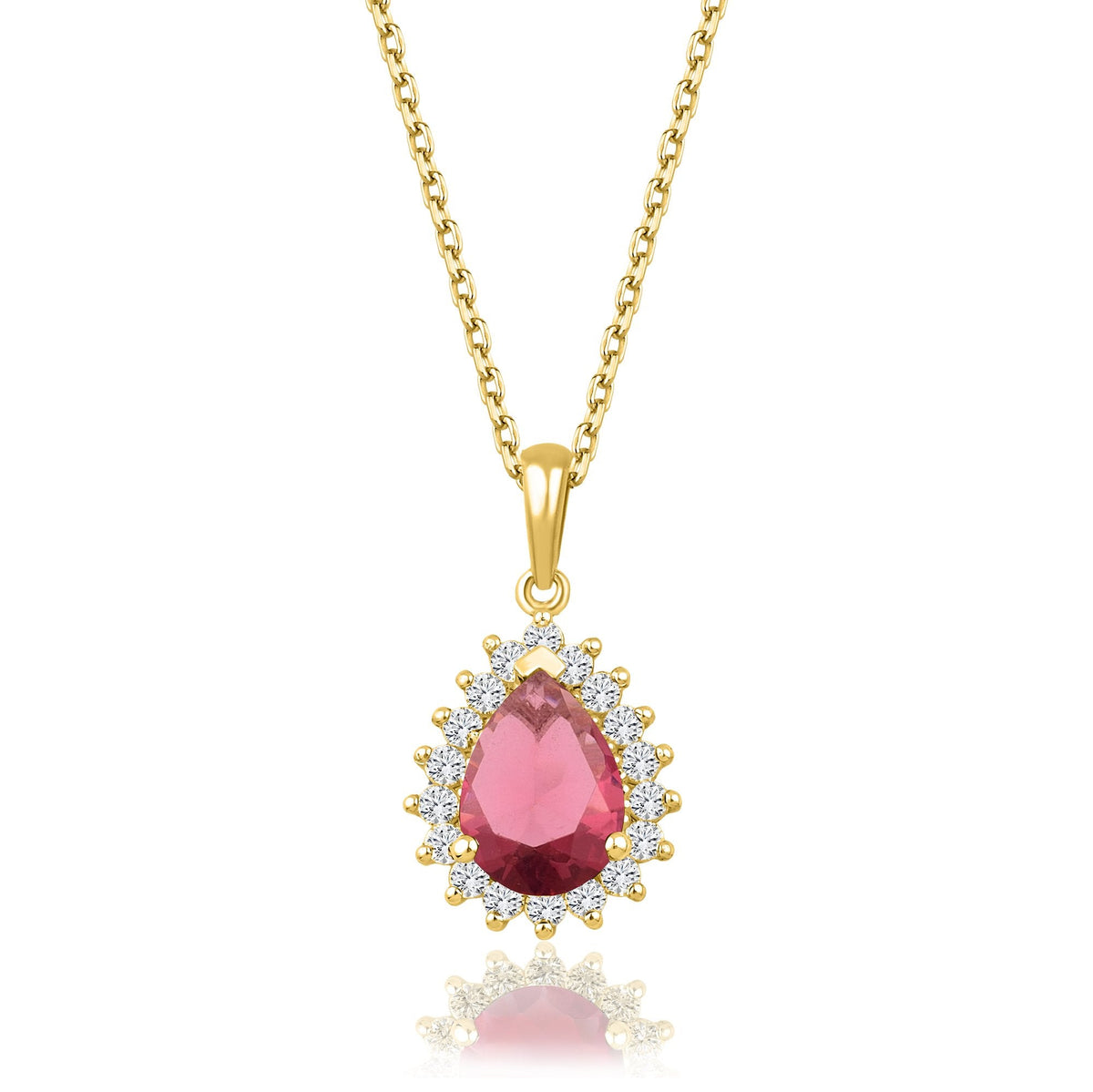 1.38 Carat Pear Ruby Diamond Necklace · Yellow Gold