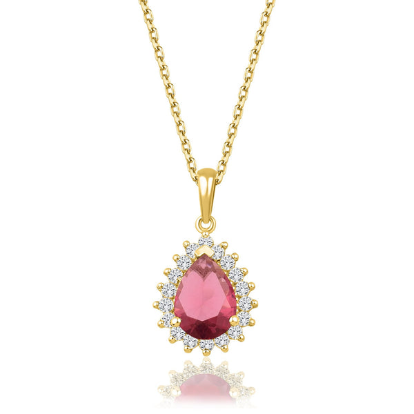 1.38 Carat Pear Ruby Diamond Necklace · Yellow Gold