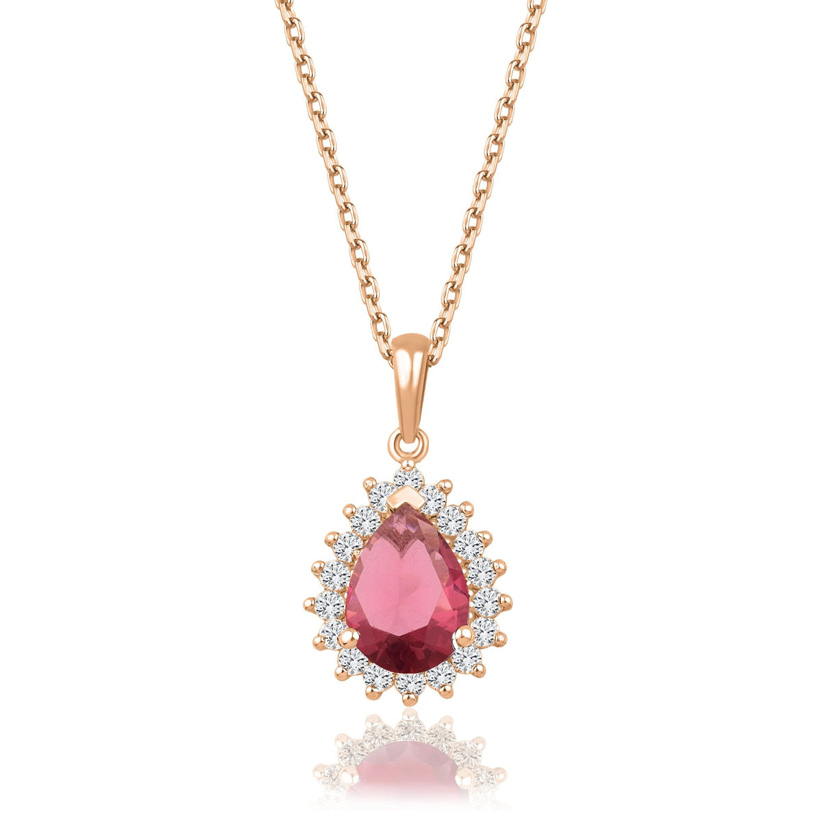 1.38 Carat Pear Ruby Diamond Necklace · Rose Gold