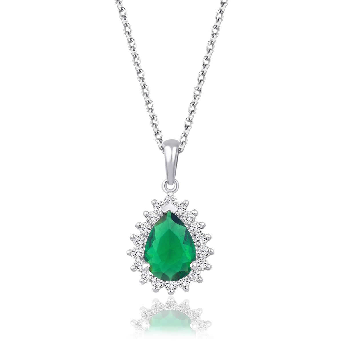 1.38 Carat Pear Emerald Diamond Necklace · White Gold