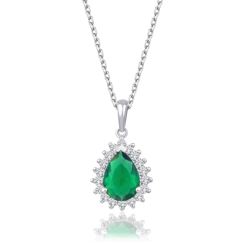 1.38 Carat Pear Emerald Diamond Necklace · White Gold