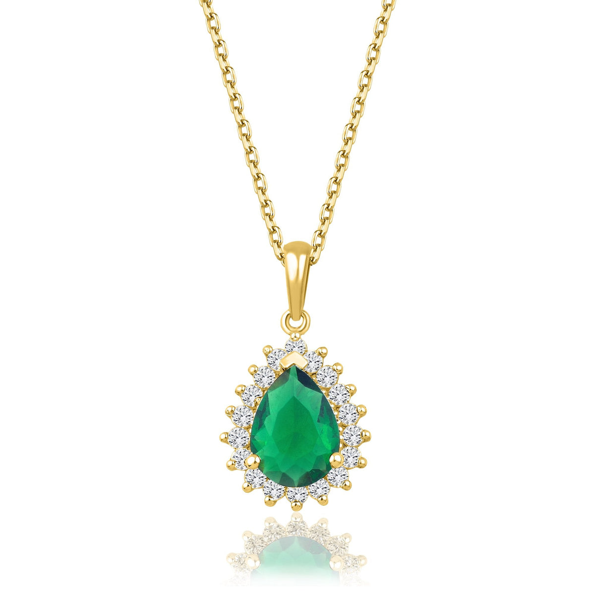 1.38 Carat Pear Emerald Diamond Necklace · Yellow Gold