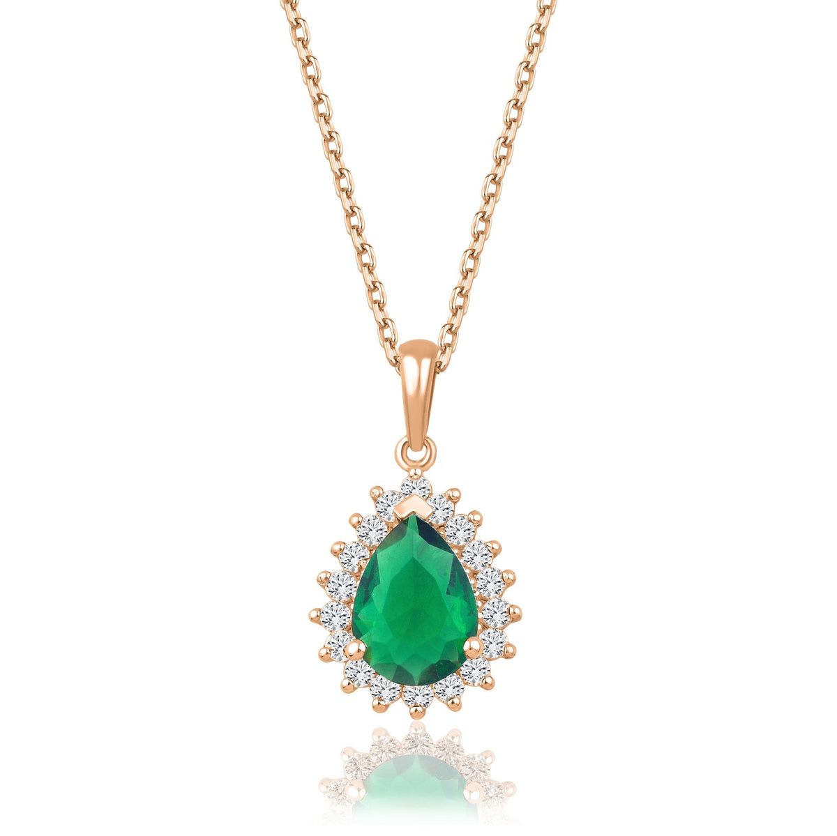 1.38 Carat Pear Emerald Diamond Necklace · Rose Gold