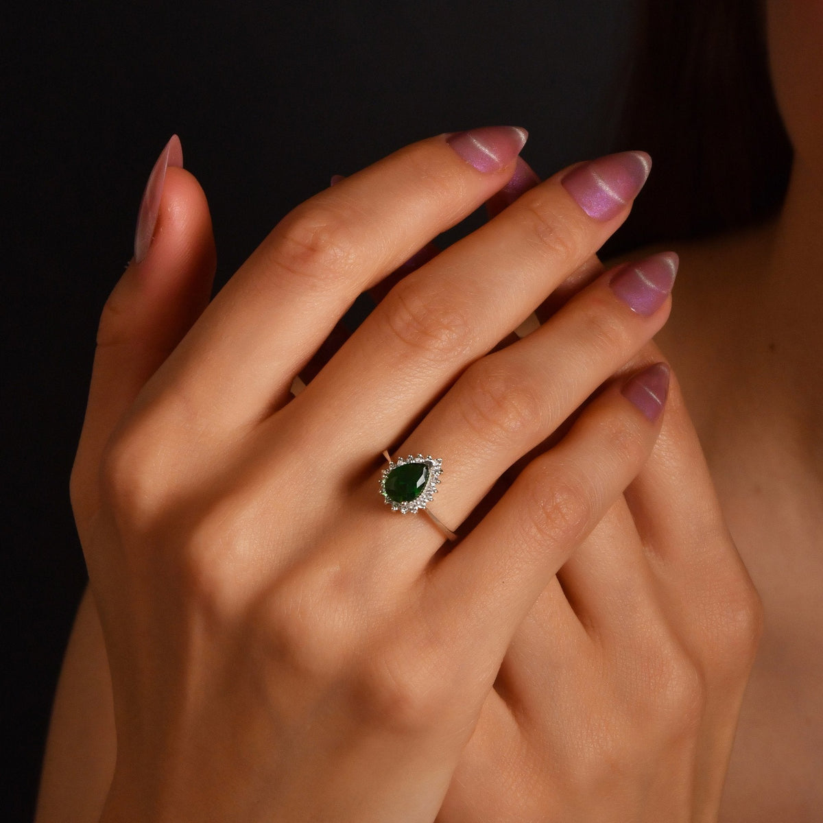 1.38 Carat Pear Emerald Diamond Ring