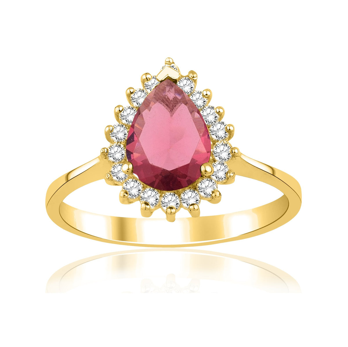 1.38 Carat Pear Ruby Diamond Ring · Yellow Gold
