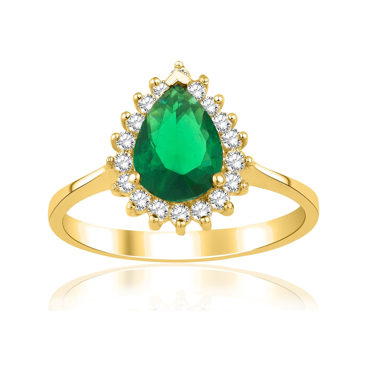 1.38 Carat Pear Emerald Diamond Ring · Yellow Gold