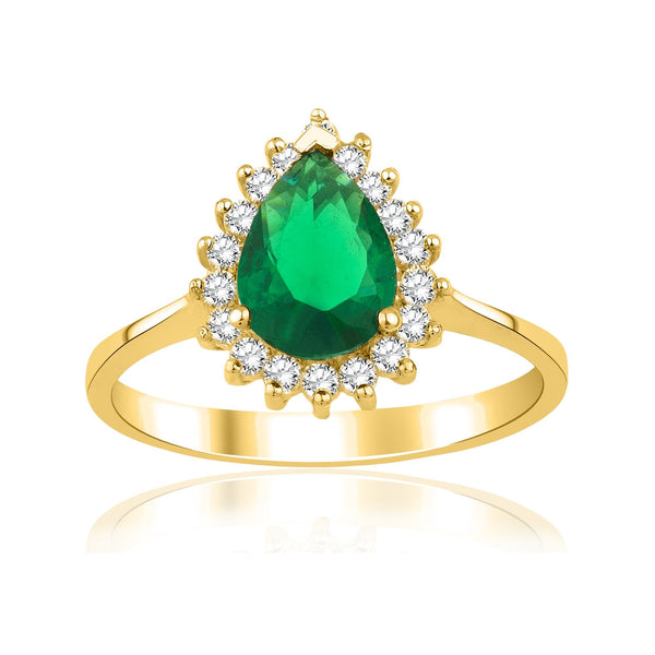 1.38 Carat Pear Emerald Diamond Ring · Yellow Gold