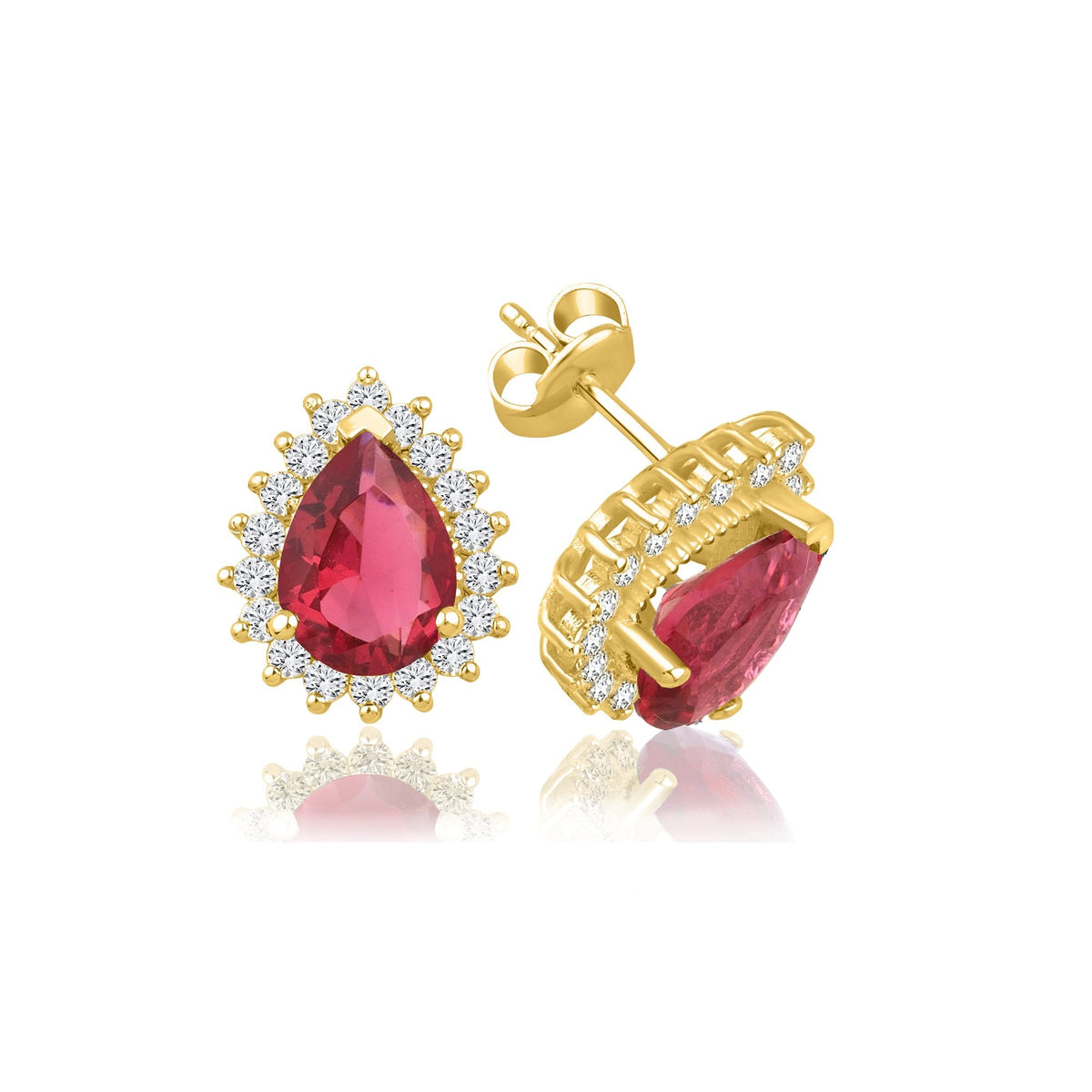 2.76 Carat Pear Ruby Diamond Earrings · Yellow Gold