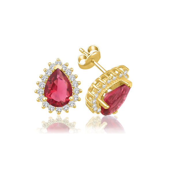 2.76 Carat Pear Ruby Diamond Earrings · Yellow Gold