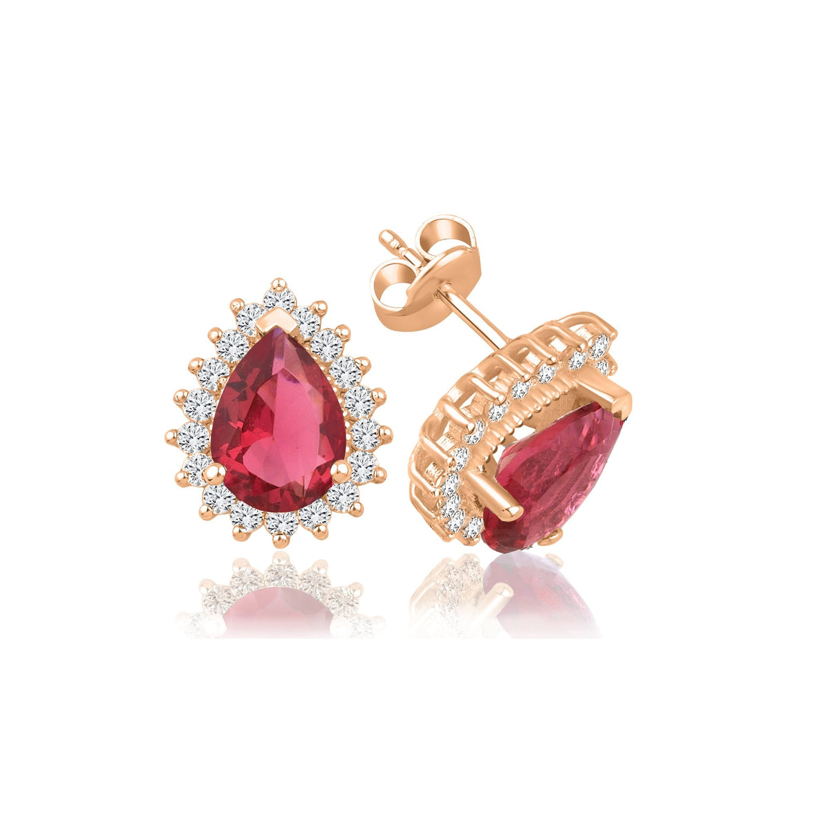 2.76 Carat Pear Ruby Diamond Earrings · Rose Gold