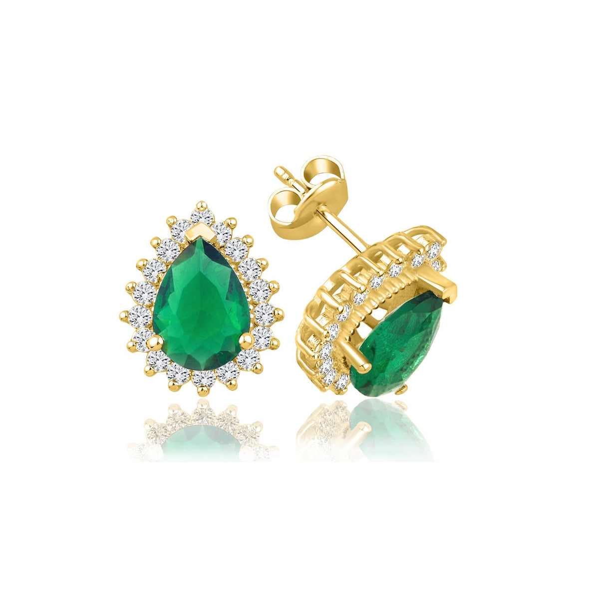 2.76 Carat Pear Emerald Diamond Earrings · Yellow Gold
