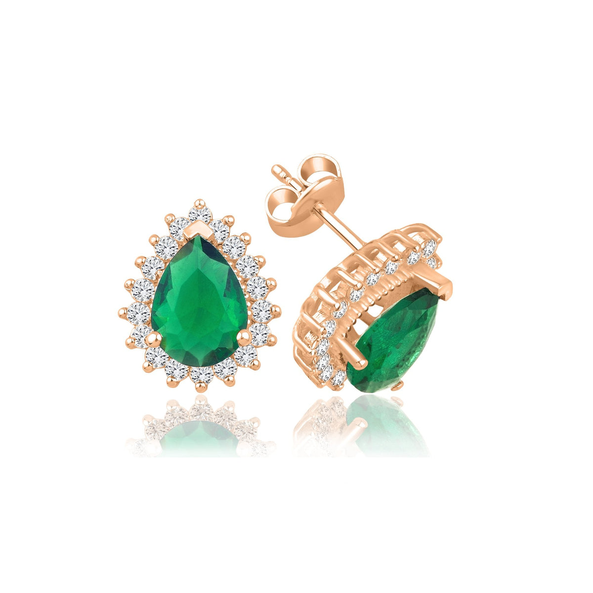 2.76 Carat Pear Emerald Diamond Earrings · Rose Gold