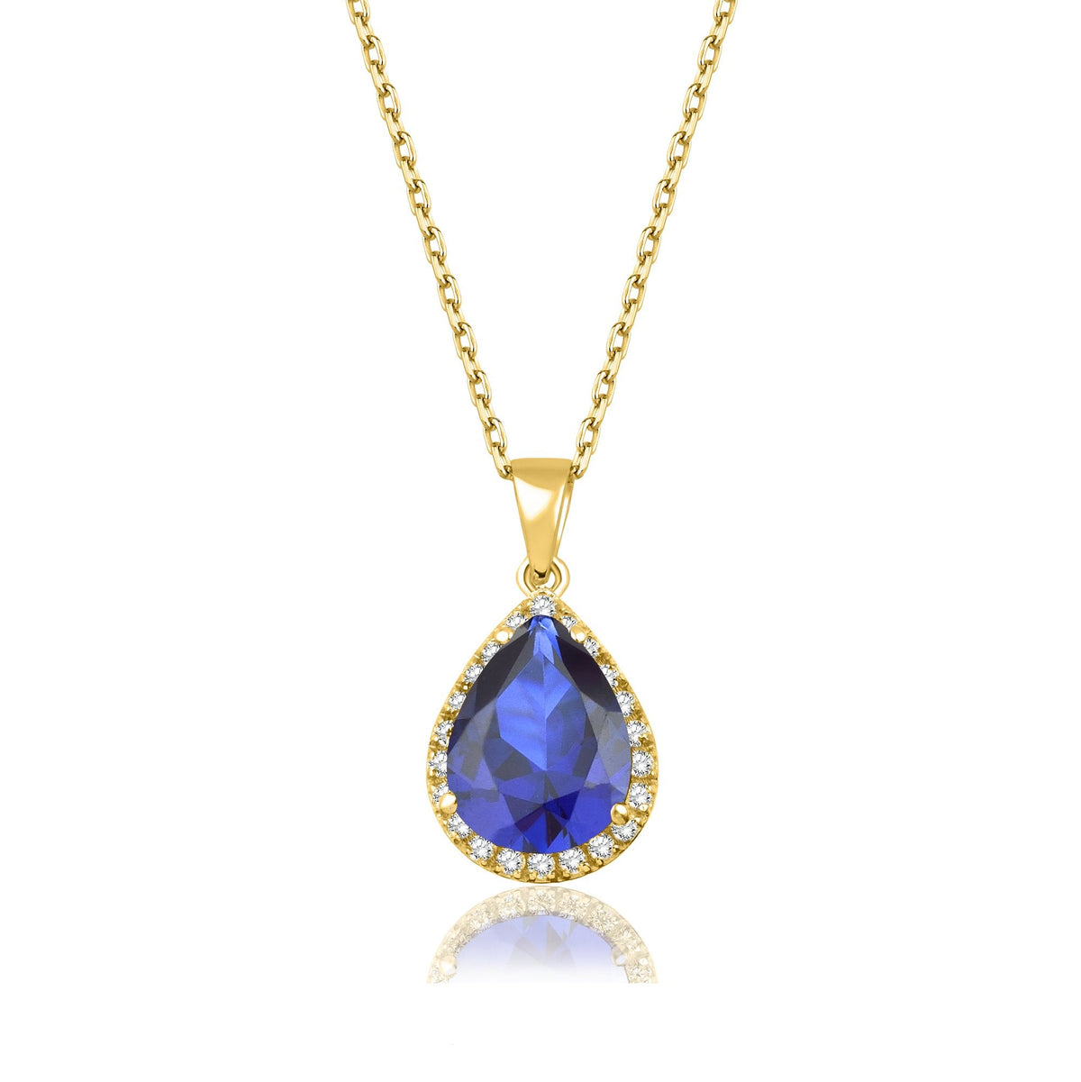 1.46 Carat Pear Sapphire Diamond Necklace · Yellow Gold