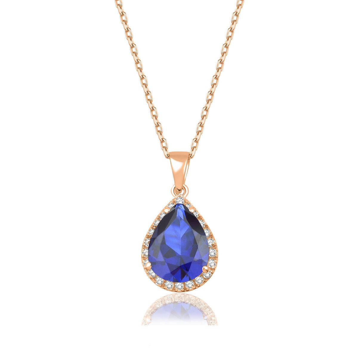 1.46 Carat Pear Sapphire Diamond Necklace · Rose Gold
