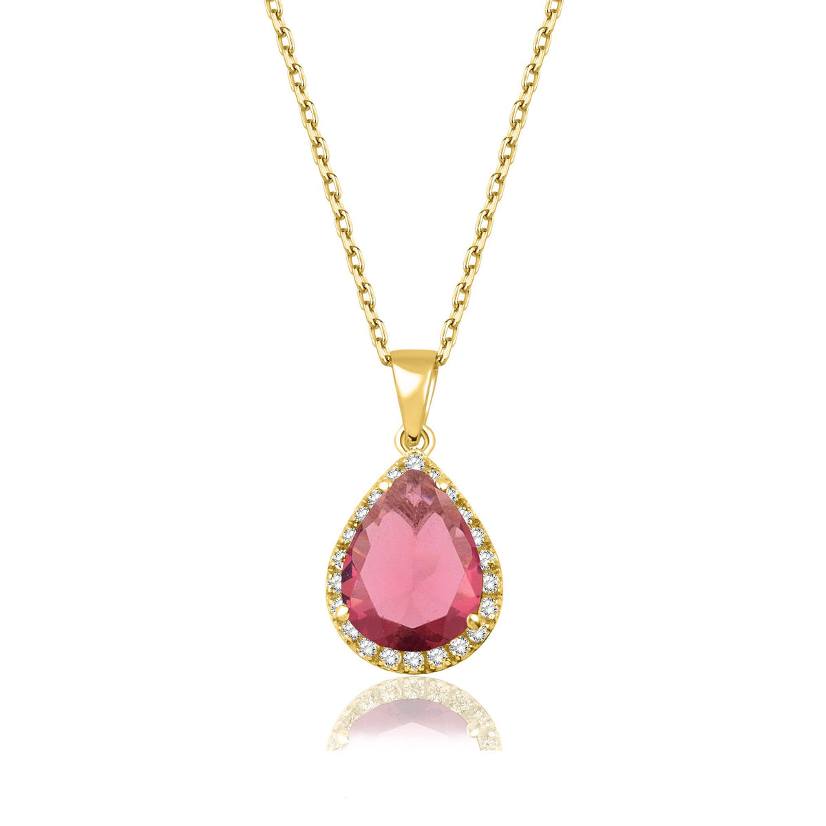 1.46 Carat Pear Ruby Diamond Necklace · Yellow Gold