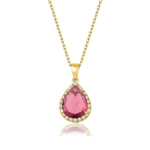 1.46 Carat Pear Ruby Diamond Necklace · Yellow Gold