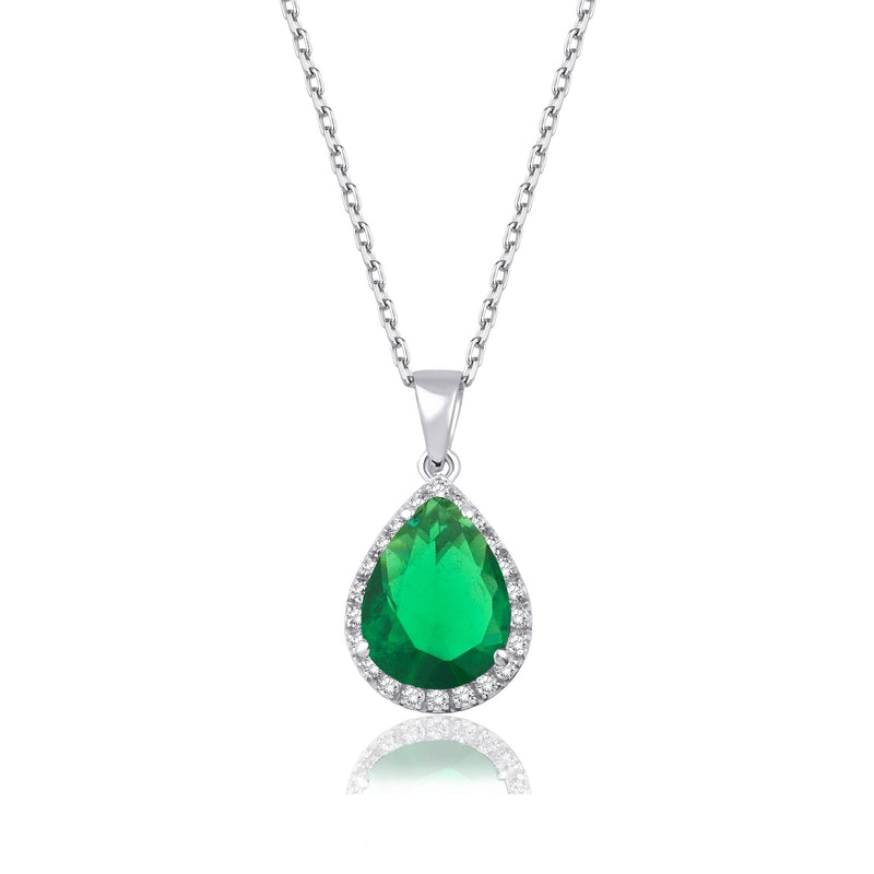 1.46 Carat Pear Emerald Diamond Necklace · White Gold