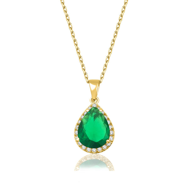 1.46 Carat Pear Emerald Diamond Necklace · Yellow Gold