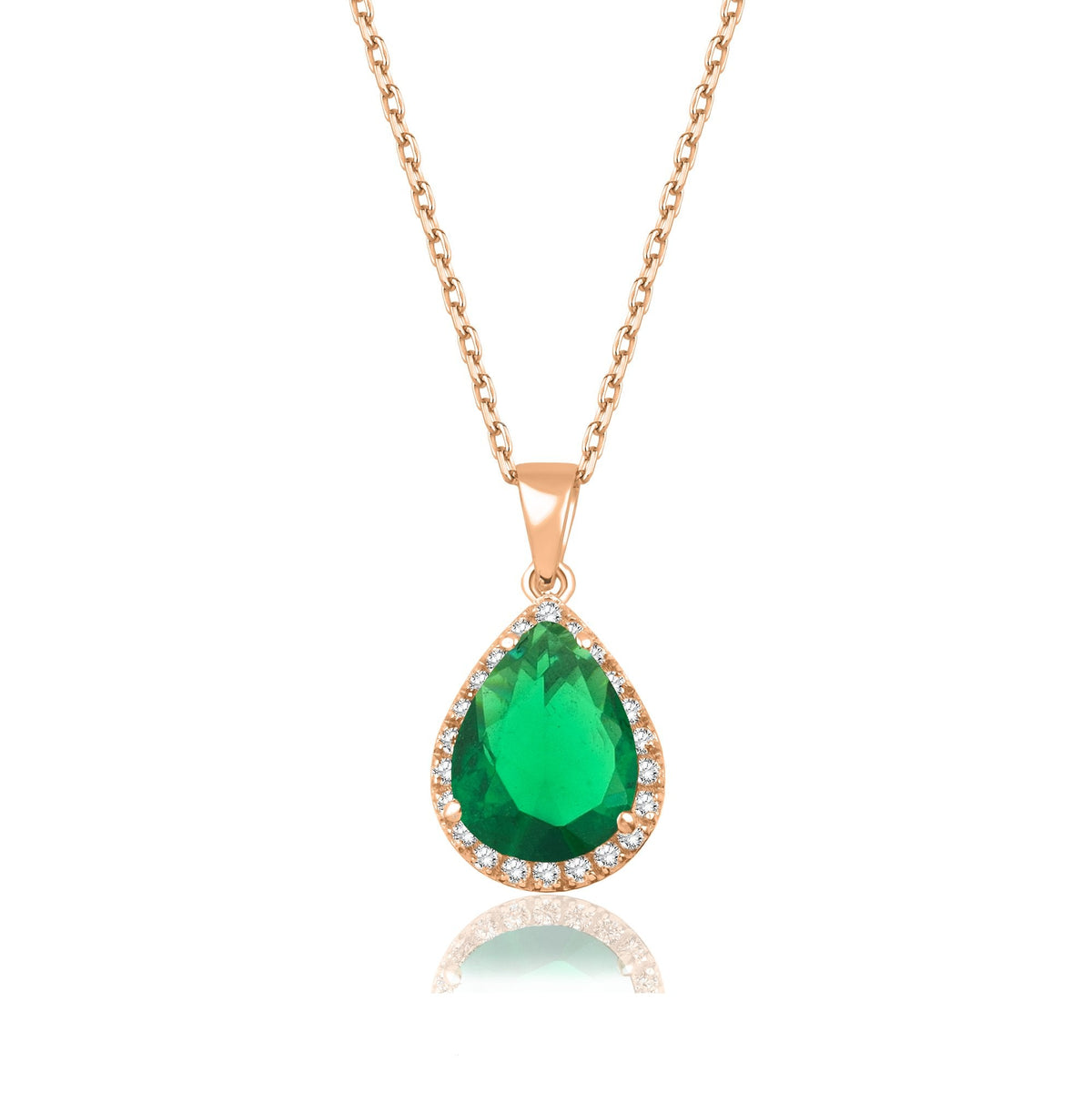 1.46 Carat Pear Emerald Diamond Necklace · Rose Gold