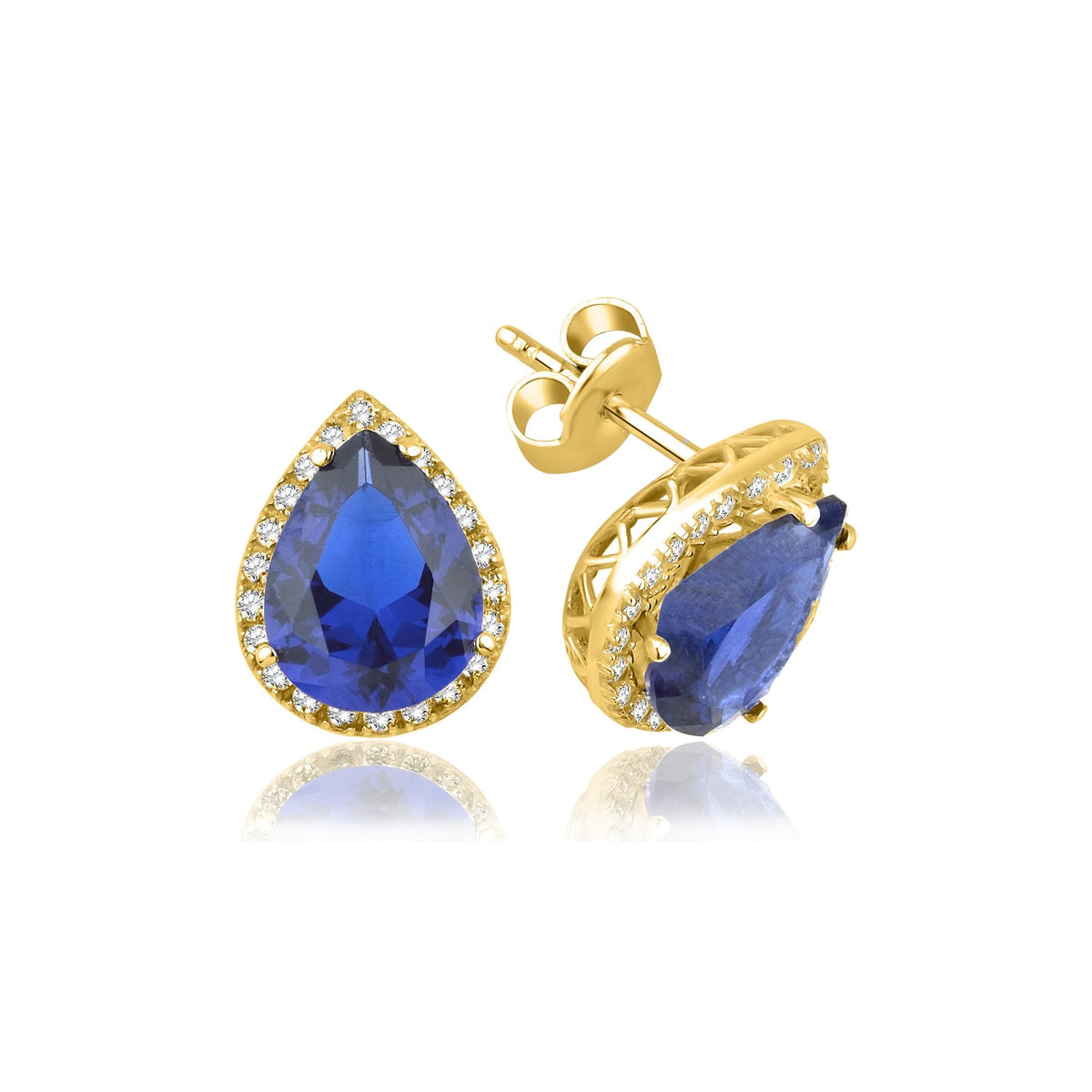 2.92 Carat Pear Sapphire Diamond Earrings · Yellow Gold