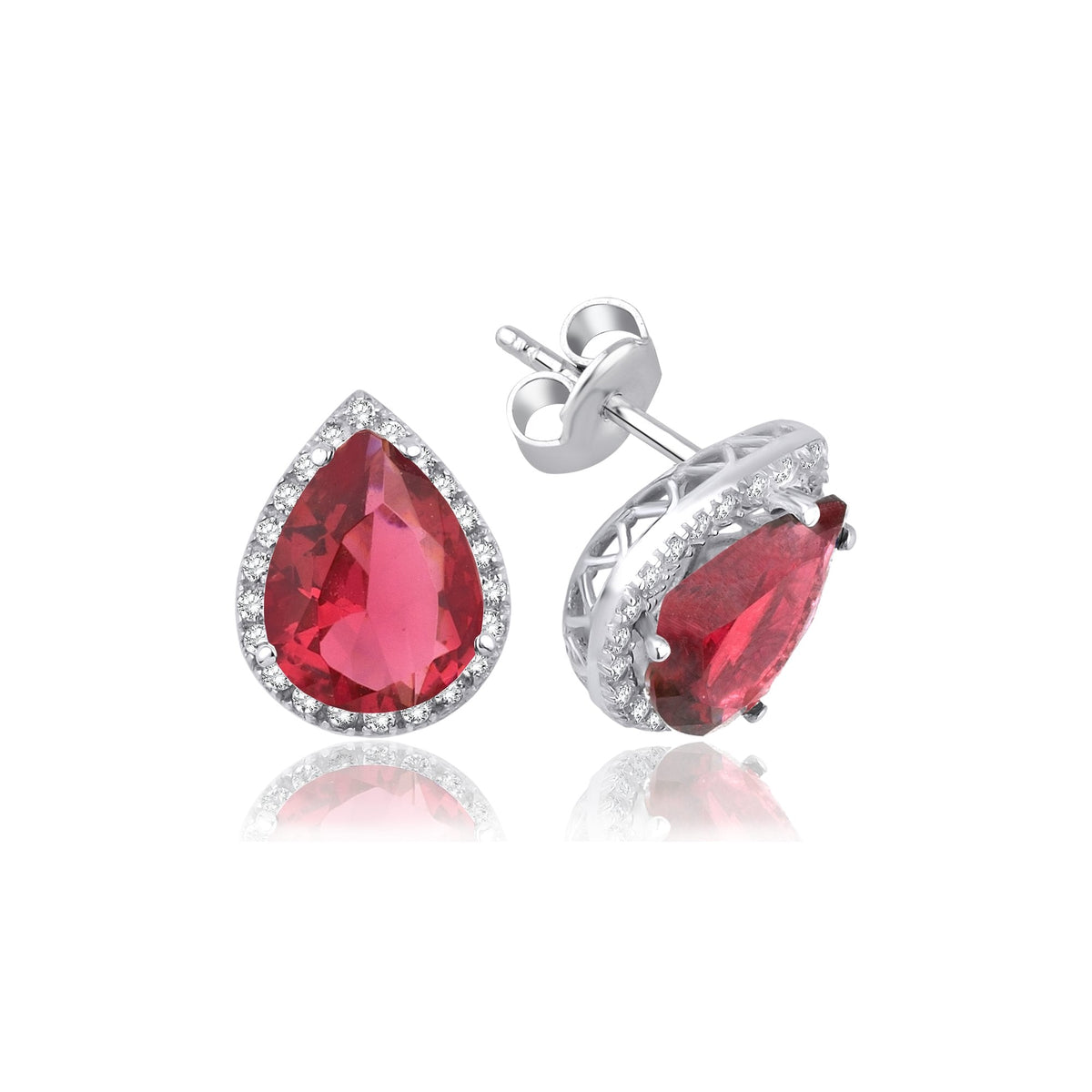 2.92 Carat Pear Ruby Diamond Earrings · White Gold
