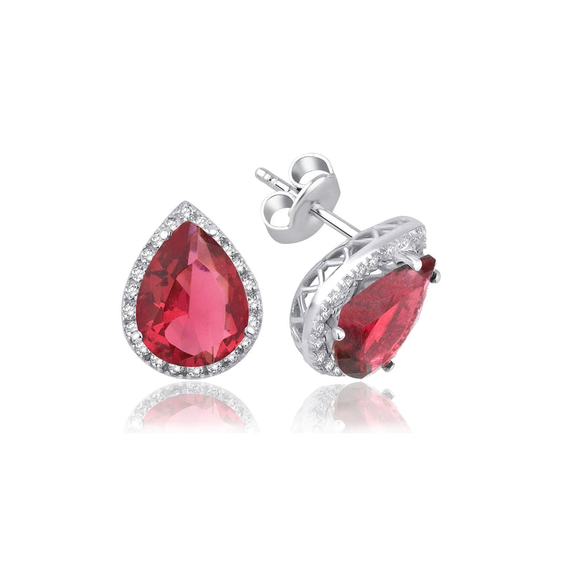 2.92 Carat Pear Ruby Diamond Earrings · White Gold