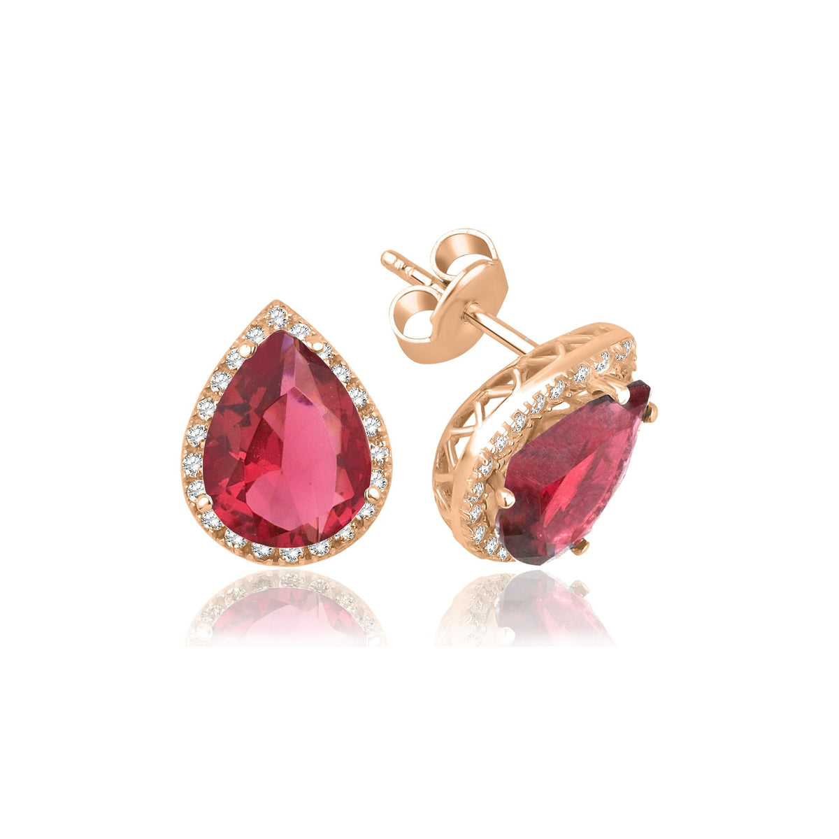 2.92 Carat Pear Ruby Diamond Earrings · Rose Gold
