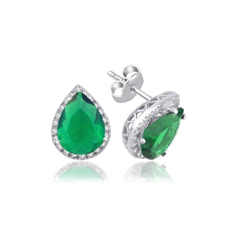 2.92 Carat Pear Emerald Diamond Earrings · White Gold
