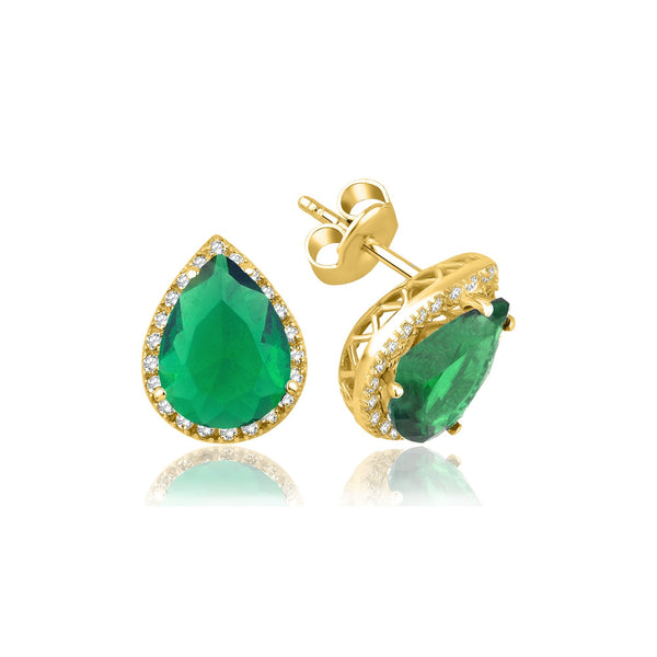 2.92 Carat Pear Emerald Diamond Earrings · Yellow Gold
