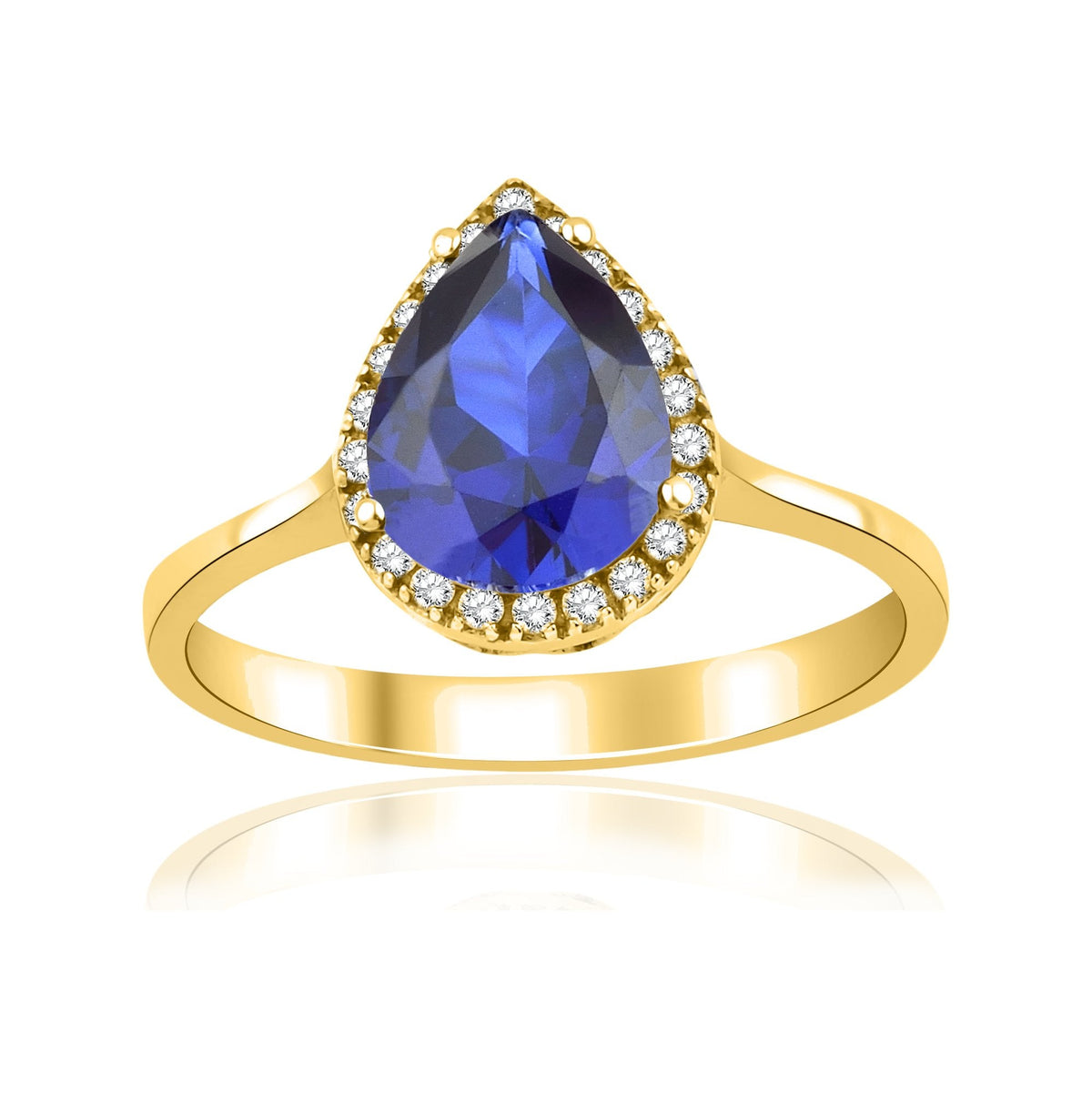 1.46 Carat Pear Sapphire Diamond Ring · Yellow Gold