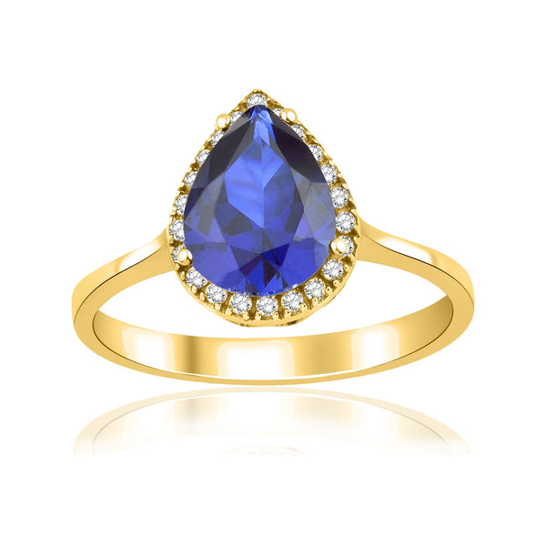 1.46 Carat Pear Sapphire Diamond Ring · Yellow Gold